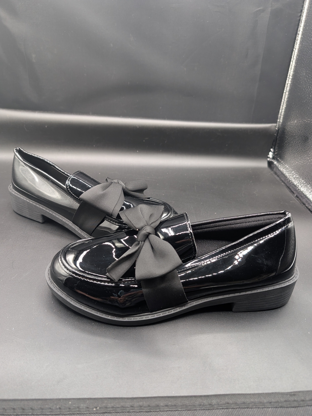 Patent Leather Bow Loafers for Women - Black
